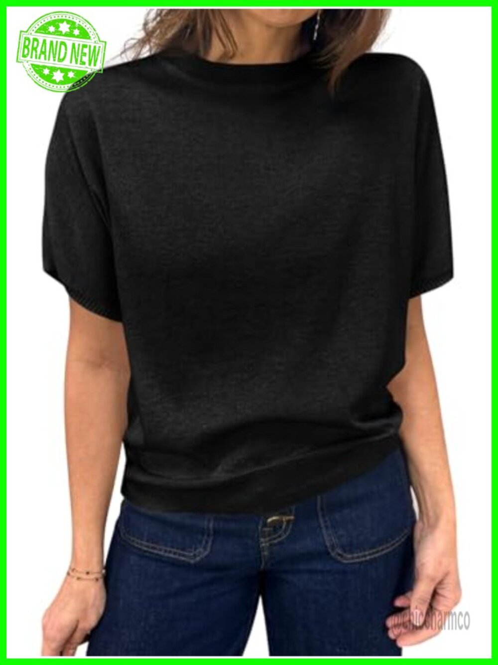 Women's Short Sleeve Crew Neck Knit Pullover Sweater